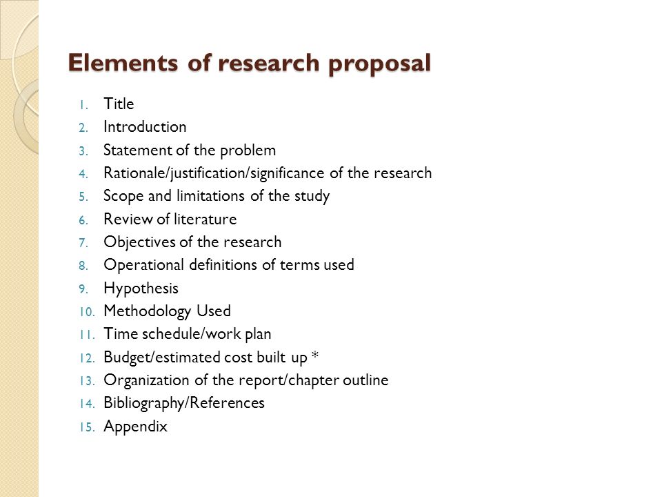 8 elements of research proposal